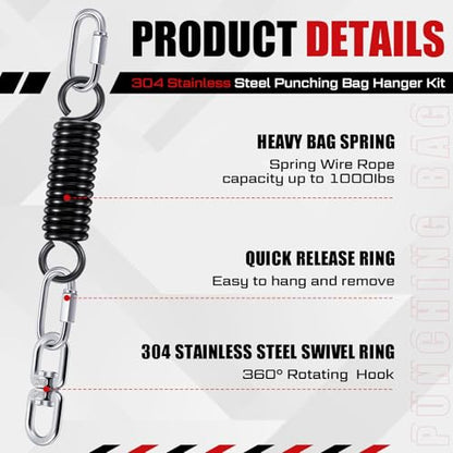 Zonon 8 Pcs Punching Bag Hanger Kit Heavy Bag Spring M8 Double Eye Swivel with Snap Hook Stainless Steel Heavy Bag Hanger for Boxing Bag, Gym Swing, Trapeze, Hammock up to 1000lbs