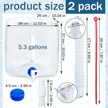 2 Pack 5.3 Gallon BPA Free Collapsible Water Container with Spigot & Hook | BPA Free, Foldable Carrier Bucket, Portable Water Canteen, Camping Water Storage Jug, Outdoor Hiking Survival Kit