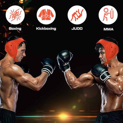 Jerify 2 Pcs Wrestling Headgear for Kids Youth Soft Grappling Headgear Wrestling Adjustable Ear Head Guard Protective(Orange) - color: orange
