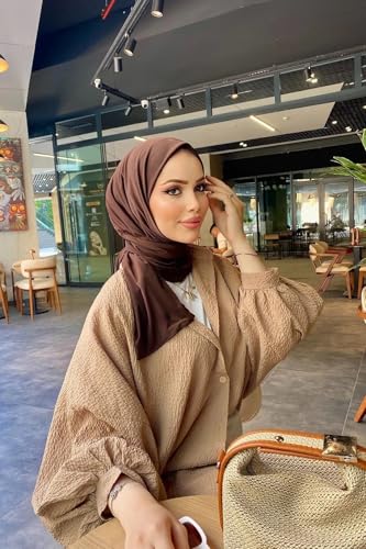 Instant Hijab Scarf for Women – Soft, No-Iron, No-Pins, Ready-to-Wear Hijab – Stretchy & Lightweight Polyester Fabric - color: C8 Brown