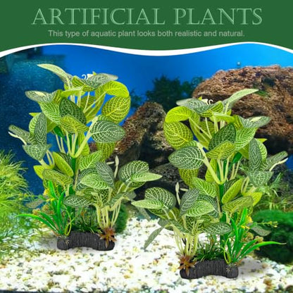 Silk Aquarium Plants 9.8in 2-Pack | Soft fish-safe durable fade-resistant for fresh/salt weighted base flexible - color: Green