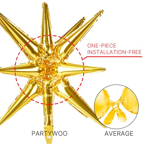 PartyWoo Metallic Gold Star Spike Balloons 10pcs Explosion Foil Balloons - color: Gold, size: 10 PCS - 42&27&22 Inch
