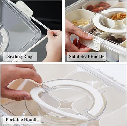 Divided Veggie Tray with Lid and Handle 8 Compartment Serving Tray with Dividers Portable Travel Snack Containers Stackable Snackle Box Charcuterie Container for Fruit,Vegetable,Salad - size: 1 Pack-8 Compartment