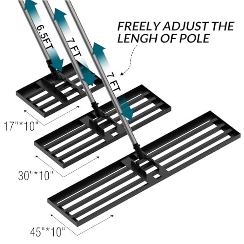 Walensee Lawn Leveling Rake, 30"x10" Leveler with 7FT Handle for Soil | 30X10 Inch Steel Head, Topdressing Spreader, Soil Sand Leveling, Secure Screw Lock Handle, Lawn Repair, Backyard Landscaping - size: 7FT 30"x10"