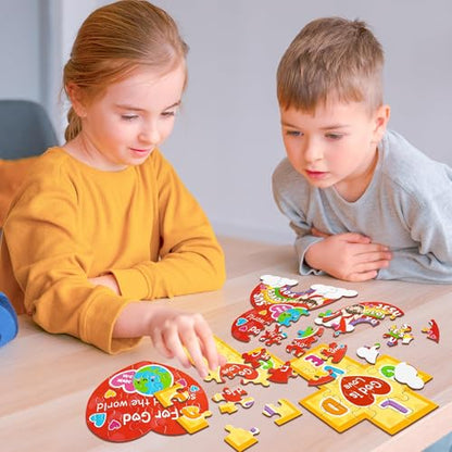 Haooryx Valentine's DIY Jigsaw Puzzle - 18 Pcs Jesus Loves You Colorful Cross Rainbow Heart Valentine’s Day Religious Paper Puzzle Exchange Gift Sunday School Educational Church Classroom Activity - style: Valentine’s Day DIY