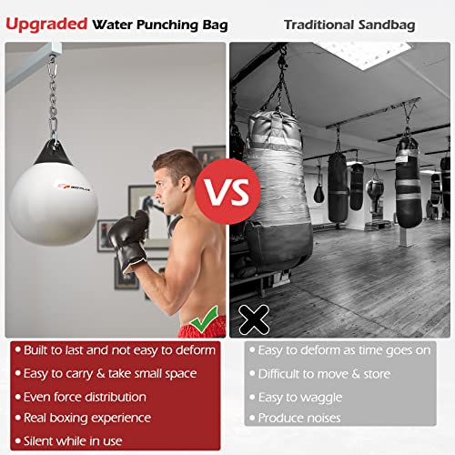 Goplus Water Aqua Bag, 21'' 180 Pound /18” 110 Pound Heavy Punching Bag with Adjustable Metal Chain, Water Injection Hose, Boxing Training Bag for Adults Fitness, MMA - style: White-21”, 180LBS