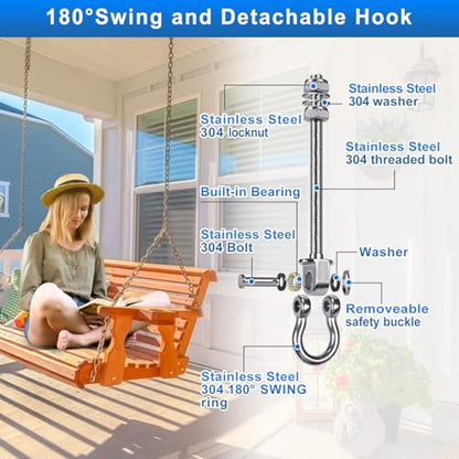 2Pcs Heavy Duty Swing Hangers with Bearings Stainless Steel Swing Hardware for Wood & Metal Beams Swing Hooks for Hanging Hammocks, Yoga Swings, Hanging Chair, Porch Swing 5" X M2/5", 1500LB Capacity - color: 2 Pack - 5"