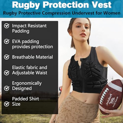 TUOY Women Padded Compression Vest, Impact Vest for Women, Chest Breast Rib Protection Vest for Sports, Karate, Football, Basketball - size: Medium, style: Impact Padded Zipper Vest