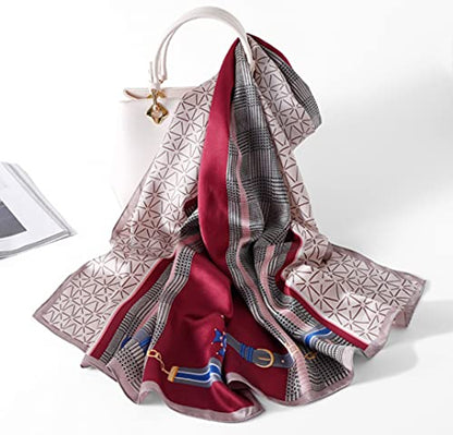 ANDANTINO 100% Silk Long Scarf-Women Large Oblong Shawls with Gift Packed - color: Chains-red