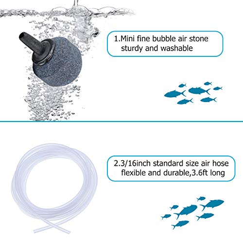 hygger Ultra Silent 1.5W Fish Bowl Aqaurium Mini Air Pump with Accessories, Oxygen Aerator Kit for Fish Tank 0.5-15 Gallon, Comes with 3/16 Inch Air Tubing, Air Stone, AC 110V/60HZ - color: Black