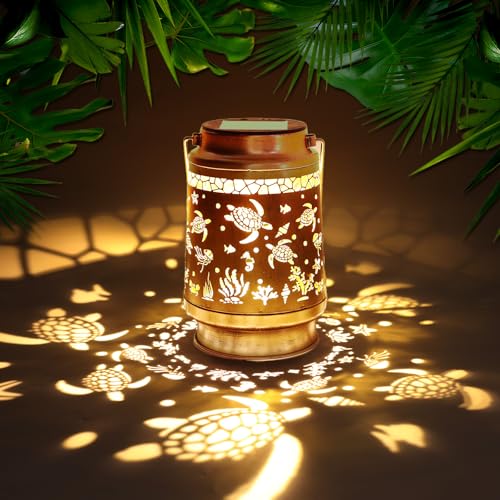Turtle Gifts for Women Mom, Sea Turtle Solar Lantern Outdoor, Metal Hanging Garden Decor Light for Patio Yard Porch, Waterproof Solar Light Auto On/Off - color: Sea Turtle