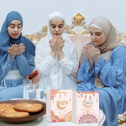Sanfly Eid Mubarak Gift Bags 12pcs Ramadan Islamic-Themed Handheld Kraft Paper Bag Sweet Candy Bags for Arabian Eid Party