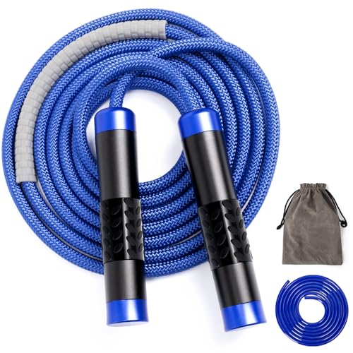 1LB Weighted Jump Ropes for fitness Women Men, Aluminum Handles for MMA, Boxing, CrossFit, Weight-loss Workouts, Tangle-Free Ball Bearing Rapid Speed Skipping Jump Rope with Adjustable 9mm Cotton & PVC Cord - color: Blue