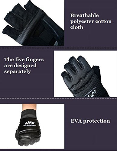 Men Kids Taekwondo Gloves Punch Bag Boxing Martial Arts MMA Sparring Grappling Muay Thai Training PU Leather Wrist Wraps Gloves - color: Black, size: Medium