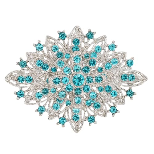 Vintage Art Deco Crystal Rhinestone Brooch Pin for Women - color: Blue