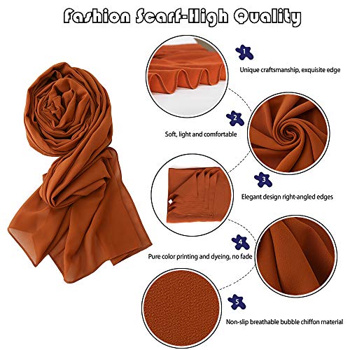 Yeieeo Chiffon Head Wraps for Women - Solid Color Fashion Bubble Chiffon Scarf Hijab - color: Copper