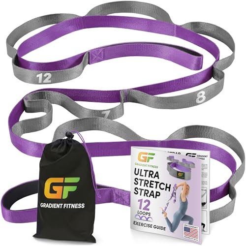Gradient Fitness Stretching Strap for Physical Therapy, 12 Multi-Loop Stretch Strap 1" W x 8' L, Neoprene Handles, Physical Therapy Equipment, Yoga Straps for Stretching, Leg Stretcher. - color: Purple/Grey