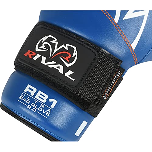 RIVAL Boxing RB1 2.0 Ultra Bag Gloves, Hook and Loop Closure, Super-Resistant Microfiber, High-Density Foam, Breathable Mesh Palm - color: Blue, size: Medium