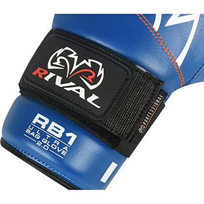 RIVAL Boxing RB1 2.0 Ultra Bag Gloves, Hook and Loop Closure, Super-Resistant Microfiber, High-Density Foam, Breathable Mesh Palm - color: Blue, size: Medium