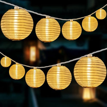 HOSY 10-Pack Red 3-in Lanterns, 11 ft White Wire Plug-in UL String Lights | Self-assembly Required, Nylon Fabric, 3-in Diameter, 12-in Spacing, End-to-end Connectable, UL Certified - color: White