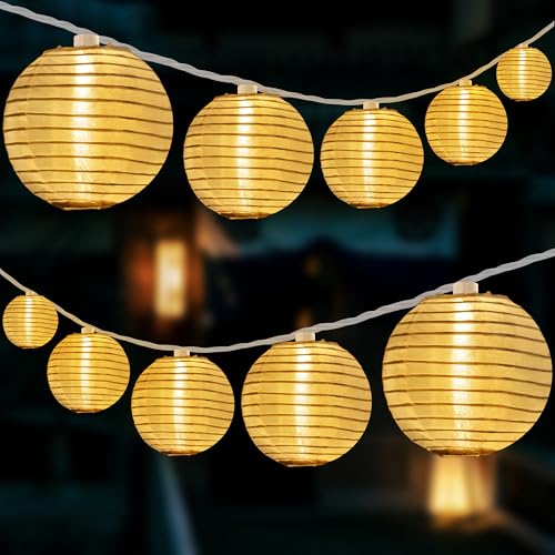 HOSY 10-Pack Red 3-in Lanterns, 11 ft White Wire Plug-in UL String Lights | Self-assembly Required, Nylon Fabric, 3-in Diameter, 12-in Spacing, End-to-end Connectable, UL Certified - color: White