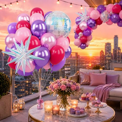 K-Pop Music Balloons, Pink Purple Balloon Iridescent Disco Foil Balloons - color: Purple and Pink, size: 30PC