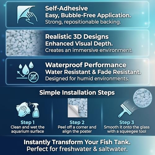 HEEPDD Aquarium Background, 91x50 Cm White Pebbles Pattern PVC Self Adhesive Wallpaper No Removal Terrarium Background for Fish Tank Decoration - size: 91*50CM