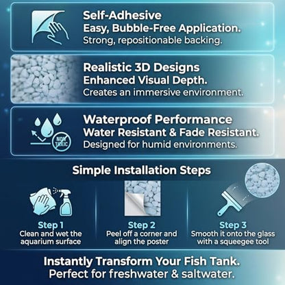 HEEPDD Aquarium Background, 91x50 Cm White Pebbles Pattern PVC Self Adhesive Wallpaper No Removal Terrarium Background for Fish Tank Decoration - size: 91*50CM