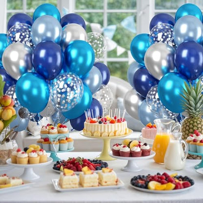 Paready Blue Silver Balloons, 60 Pcs Party Balloons for Graduation Birthday - color: Blue Silver