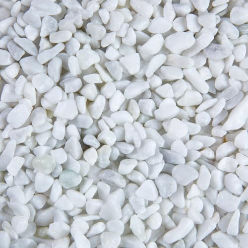 5lb Polished Aquarium Silica Gravel, Decorative Pebbles Substrate for Fish Tank, Vases, All Purpose Silica Gravel for Aquarium, Fire Pits, and Landscaping, Snow White(0.16-0.24”) - color: White Small