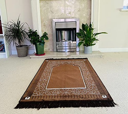 Mihrab Patterned Original Luxury Velvet Prayer Mat/Rug- 750g Weight | Made in Turkey (Coffee) - color: Coffee