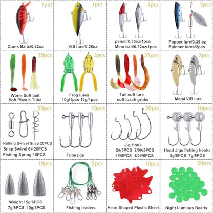 PLUSINNO Fishing Lures Fishing Tackle Box Fishing Gifts for Men, Bass, Trout Fishing Accessories Kit for Saltwater & Freshwater Fishing Gear Including Topwater Lures, Hooks, Spinnerbaits - color: 210pcs tackle box
