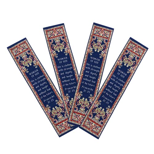 Woman of God, Bulk Pack of 4 Woven Fabric Bible Verse Bookmarks, Silky Soft & Flexible Religious Bookmarkers for Novels Books & Bibles, Memory Verse Gift, Traditional Turkish Woven Design - color: Woman of God - 4 Pack
