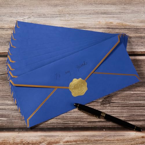 100 Pack #10 Business Envelopes with Gold Stickers, Blue - color: Blue