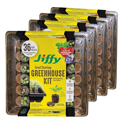 Jiffy Seed Starting Tray Kit - 36 Cell Plant Starter Trays, Portable - 11 x 11 x 4.25 in - Plastic - 4 Pack - style: 4 Greenhouse Kit