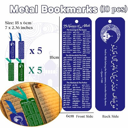 10 pcs Metal 99 Names of Allah Bookmark Arabic English Bilingual Islamic Bookmarks Ramadan Eid Gifts Bulk for Women Quran Learning Reflecting on The Names of Allah - style: Metal-10