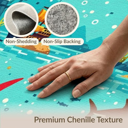 6'x9' Washable Modern Fish Area Rug, Teal Non-Shedding Pet Friendly Room Rug Foldable Easy Care Carpet for Queen Size Bedroom, Under Bed, Master Suite | Ref:2070039 - color: Blue/Pattern 16, size: 6' x 9' (Rectangular)