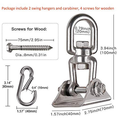 2 Pack Heavy Duty 360° Swivel Swing Hanger, Stainless Steel Hammock Hook for Ceiling Wooden Swing Set Bracket, Punching Bag Hanger for Playground Gym Rope Hammock Chair Swing, 1200 Lb Load - style: 2 Pack with Snap Hook