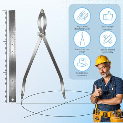 Radius Divider Tool 20" in with Bonus 12" Stainless Steel Ruler, Heavy Duty Wing Divider Scriber Marking Tool for Metalworking & Woodworking - Upgraded Lock Nut Design with Replaceable Sharp Points