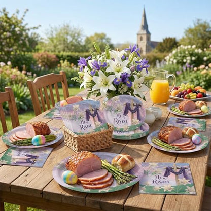 Dereinwo 50 Pcs Easter Large 12" x 10" Oval Paper Plates and Napkins Disposable Heavy Duty Paper Plates and Napkins for Easter Party Supplies - style: Easter
