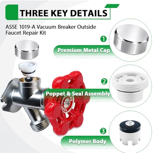Silver Metal ASSE 1019-A Vacuum Breaker Check Valve Repair Kit, Anti-Siphon Replacement Parts, Corrosion Resistant, Chrome Plated Brass Top Cover, Plastic Body, Plunger & O-Ring, 2 Pack - color: silver metal