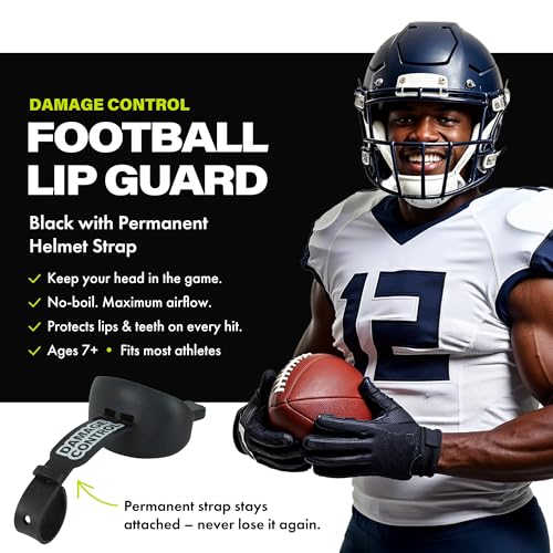 DAMAGE CONTROL Pacifier Football Mouth Guard – Permanent Strap – Black | Youth Football Mouthpiece, No Boiling, Breathable Design, Protects Lips & Teeth, Works with Braces - color: Black