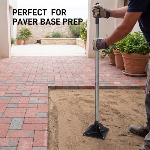 Walensee 8" x 8" Steel Tamper Tool with 48" Handle, Heavy Duty Ground Tamper for Leveling Paver Base, for Soil Compacting, Gravel and Sand, Ideal for Driveways, Yards, Asphalt and Blacktop Repair - size: 8"×8"
