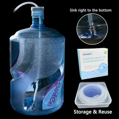Silicone Water Pump Hose and Weight Block Set for 5 Gallon water jug pump | Food grade Tube Replacement for Drinking Water Pump and Desktop Water Dispenser Hose, Fits most USB 5 gallon water jug pumps - size: 3.2 ft