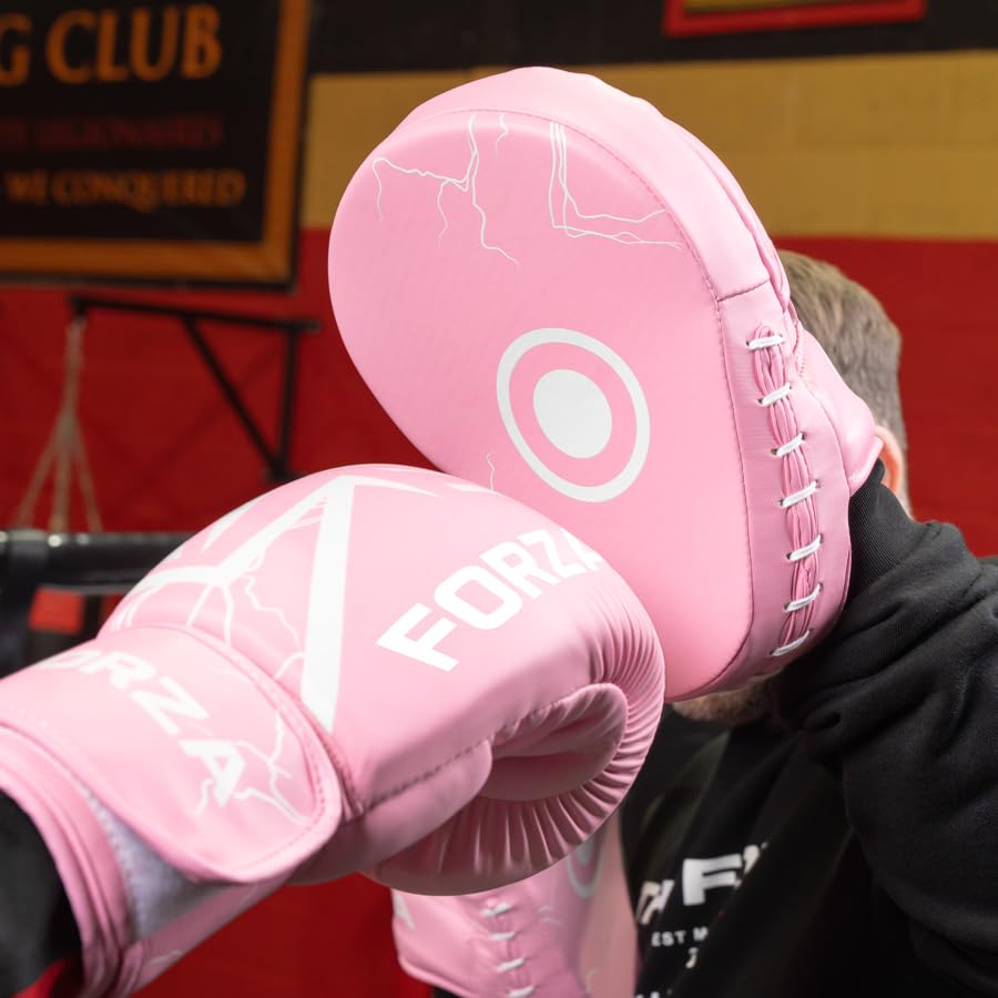 FORZA Boxing Focus Pads | Curved PU Leather Strike Mitts with Shock-Absorbing Foam – Premium Training Gear for Boxing, Kickboxing, and MMA - color: Pink
