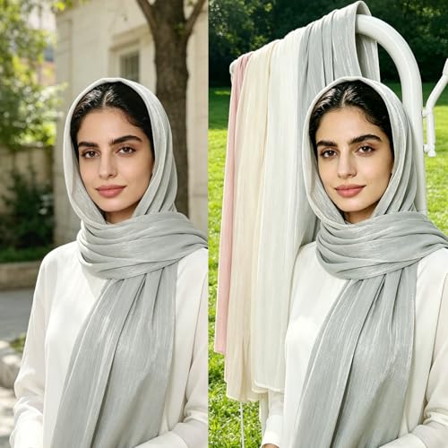 Women Premium Hijab Head Scarf Lightweight Shimmer Scarves Crepe Wedding Shawls and Wraps for Evening Dresses Shiny - color: Pure White