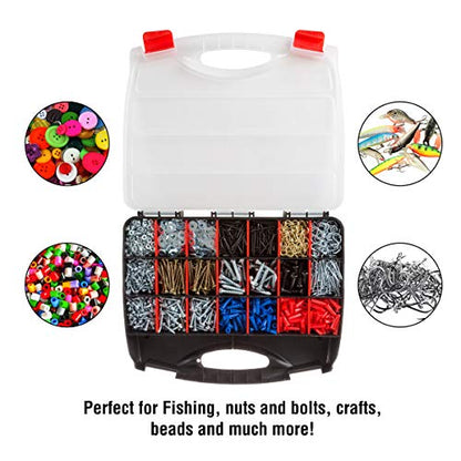 Hardware Organizer Box with Dividers - 23 Compartment Small Parts Organizer Portable Tool Box with Secure Latches - Plastic Screw Storage for Nuts, Beads, Jewelry or Tackle by Stalwart - size: 23 Bin