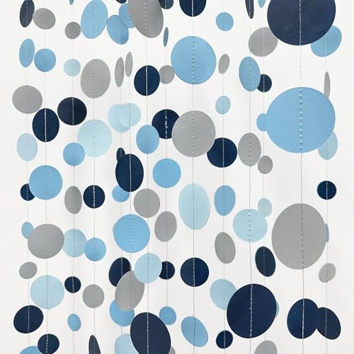 Dusty Blue Party Decorations Navy Blue Circle Dots Garland Gray Blue Hanging Paper Polka Dot Streamer for Wedding Shower Engagement Bridal Shower Birthday Graduation Nautical Themed Party Supplies - color: Dusty Blue