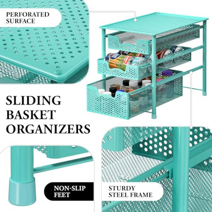 Simple Houseware Stackable 3 Tier Slide Basket Organizer Drawer, Turquoise - color: Turquoise, size: 3-Tier