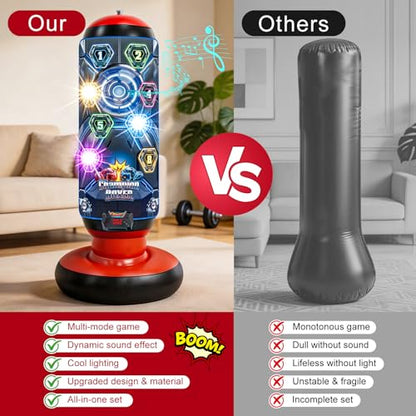 Kids Punching Bag with Gloves, Inflatable Boxing Set with Scoring, Lights & Music, 4 Game Modes, Freestanding Electronic Boxing Bag, Interactive Training Set Birthday Gift for Boys Girls Ages 4-12